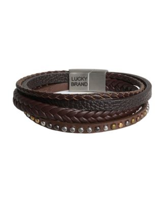Stainless Steel and PU Leather Bracelet for Men, Multistrand