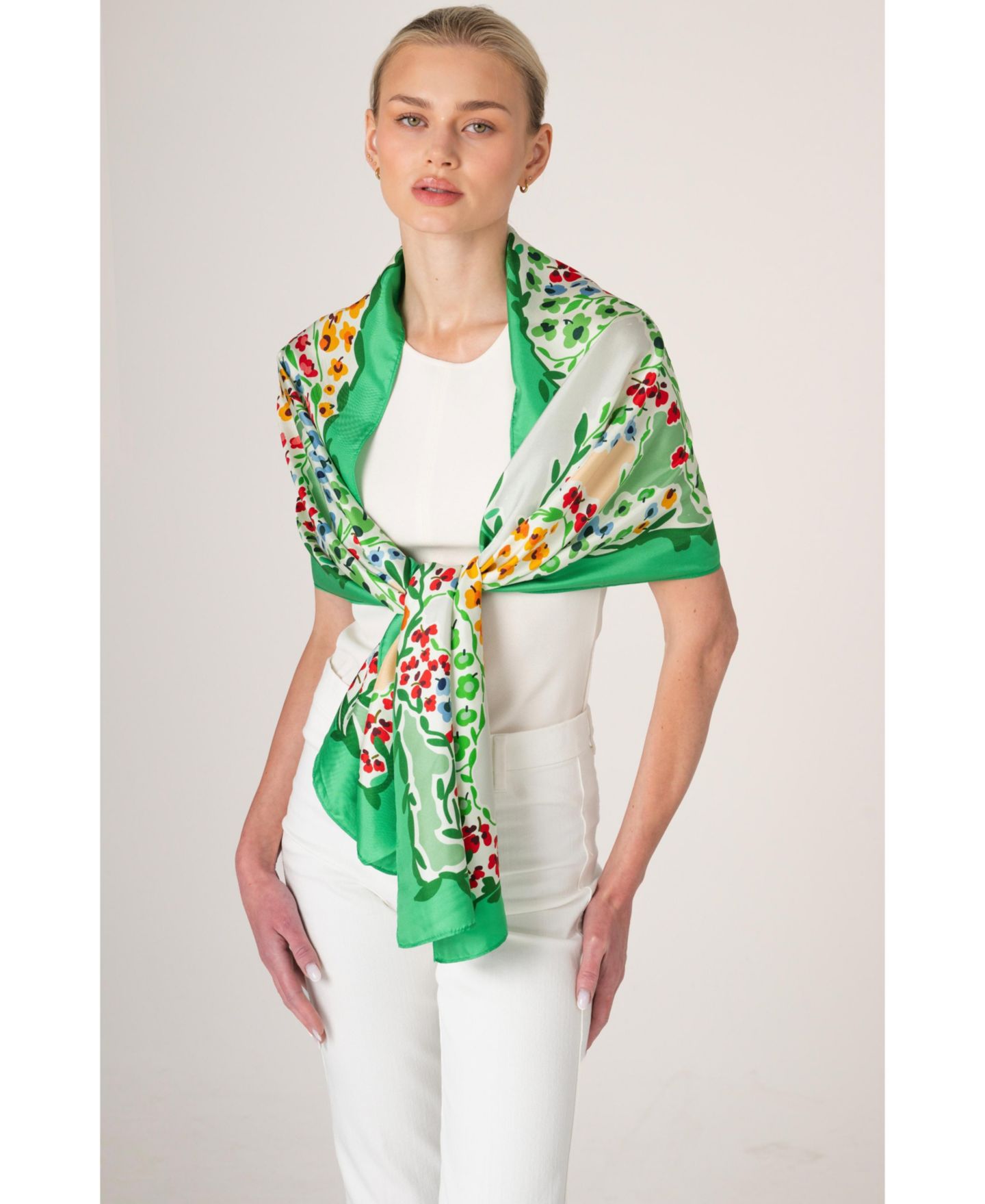 Женский шарф Jessie Zhao New York Garden Floral-Print Double-Sided Silk, цвет: Зелёный — фото 4