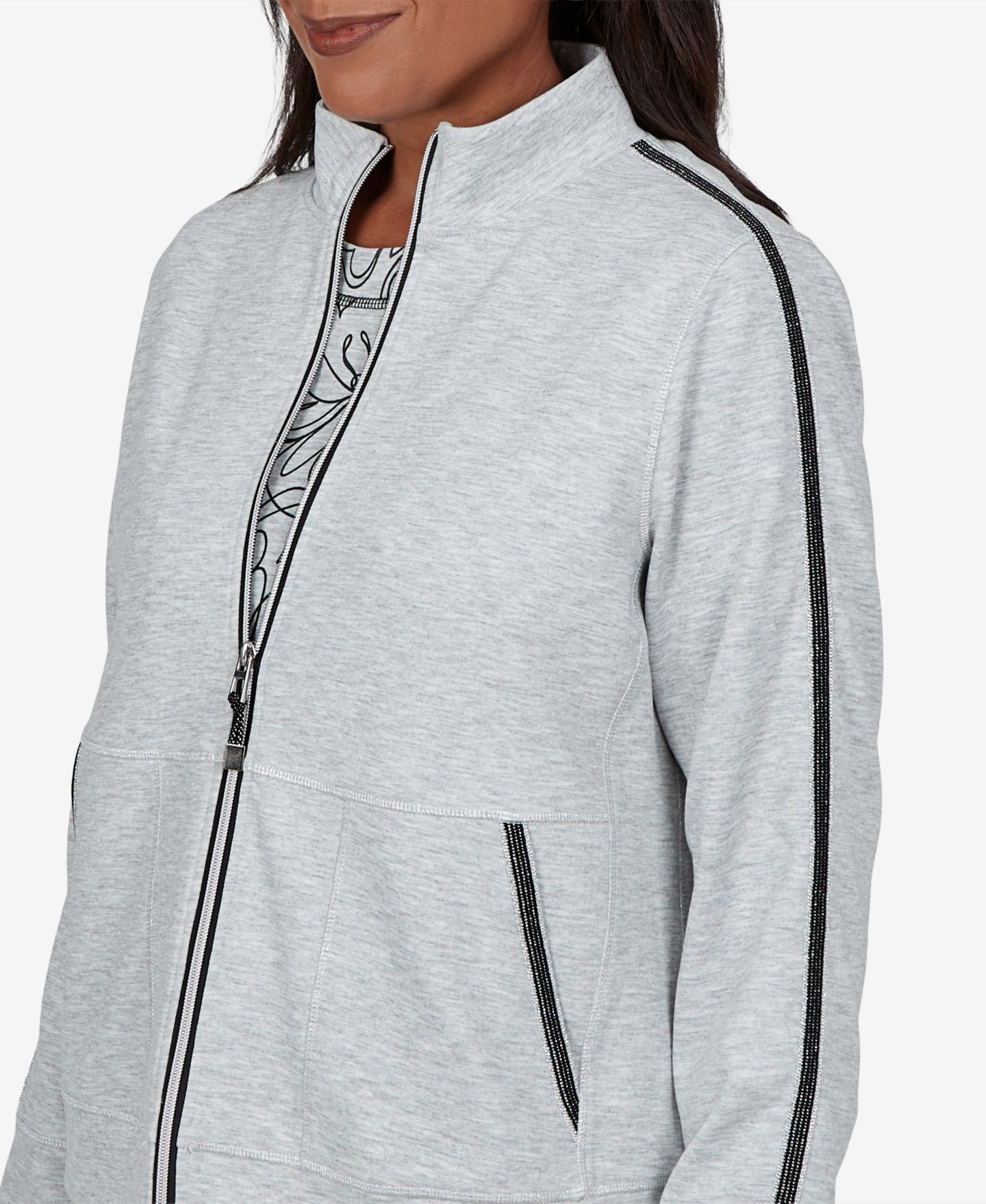 Женская куртка Alfred Dunner Petite Fleece Stand-Collar, цвет: Granite — фото 4