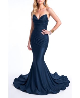 Women's Ruched Cowl Neck Mermaid Gown