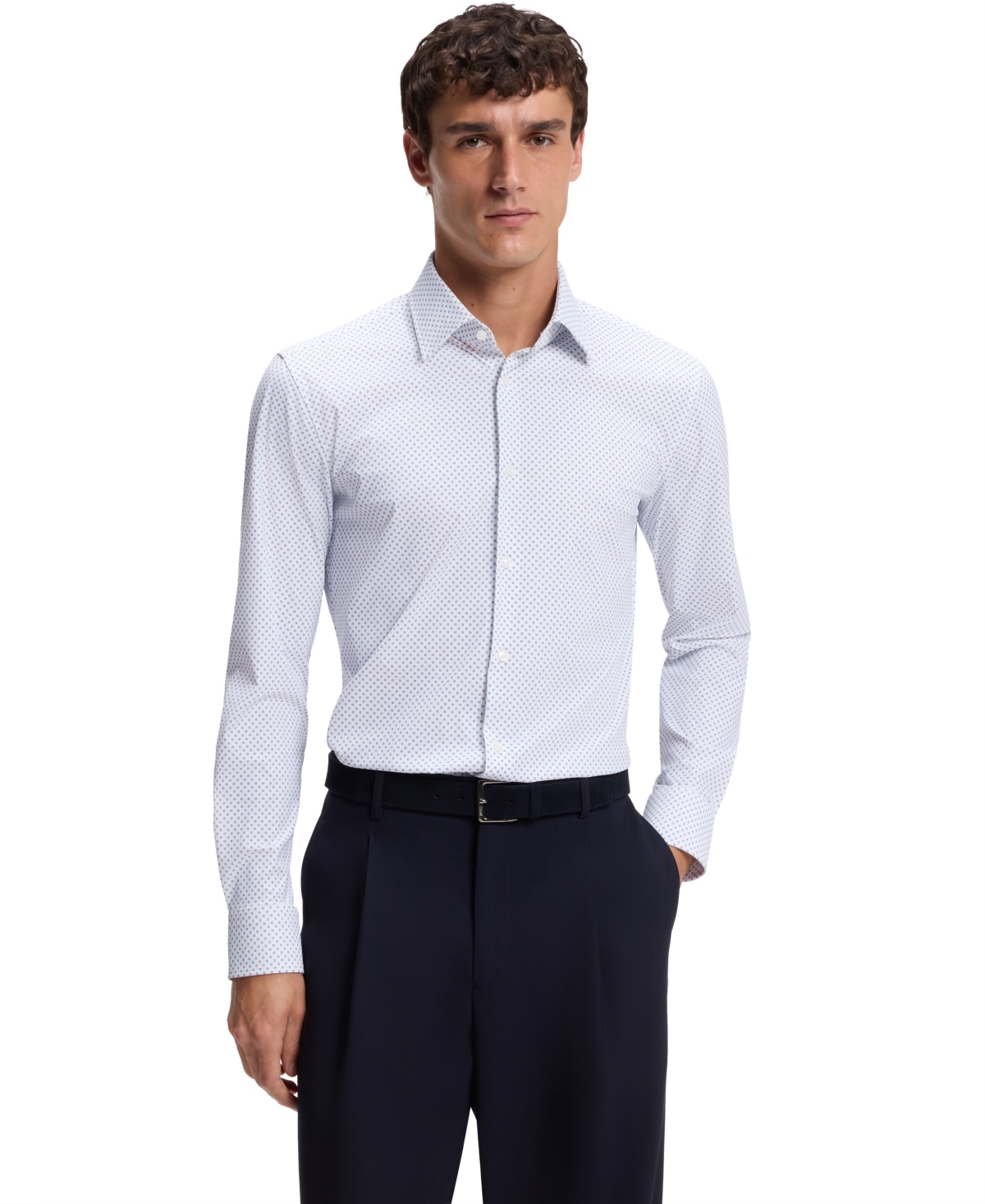 Boss by Hugo Boss Men's Printed Performance-Stretch Fabric Slim-Fit Dress Shirt - Open Blue