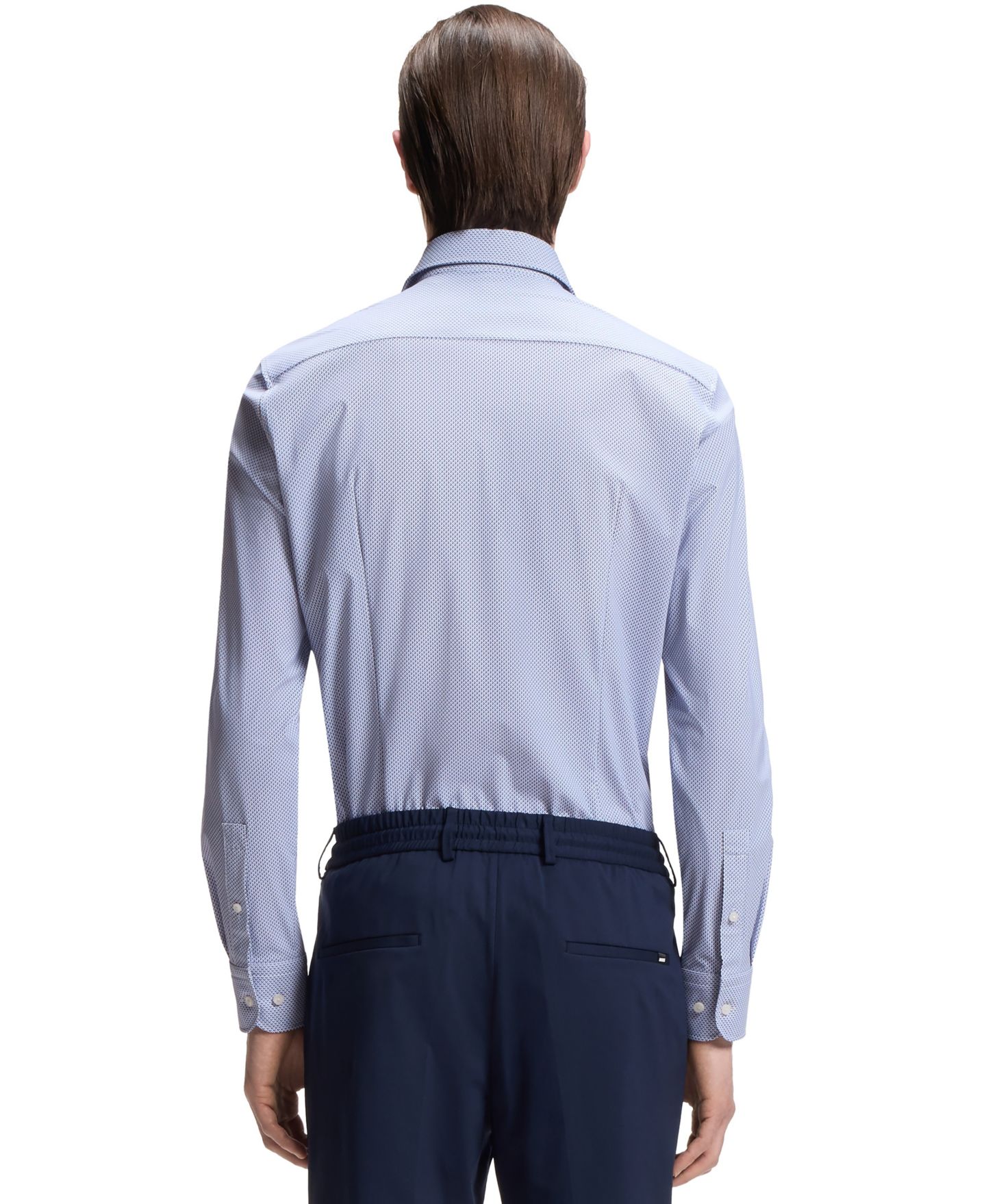 Мужская рубашка Hugo Boss Printed Performance-Stretch Fabric Slim-Fit Dress Shirt, цвет: Синий — фото 7