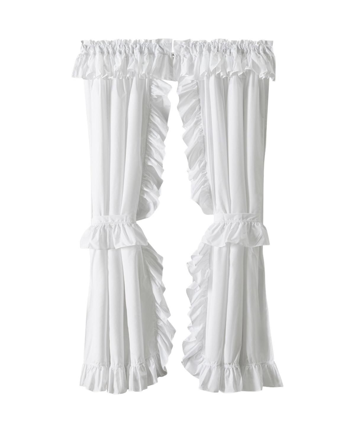Ellis Curtain Classic Wide Solid Color Perma Press Ruffled Priscilla Curtain Panel With Ties White - White