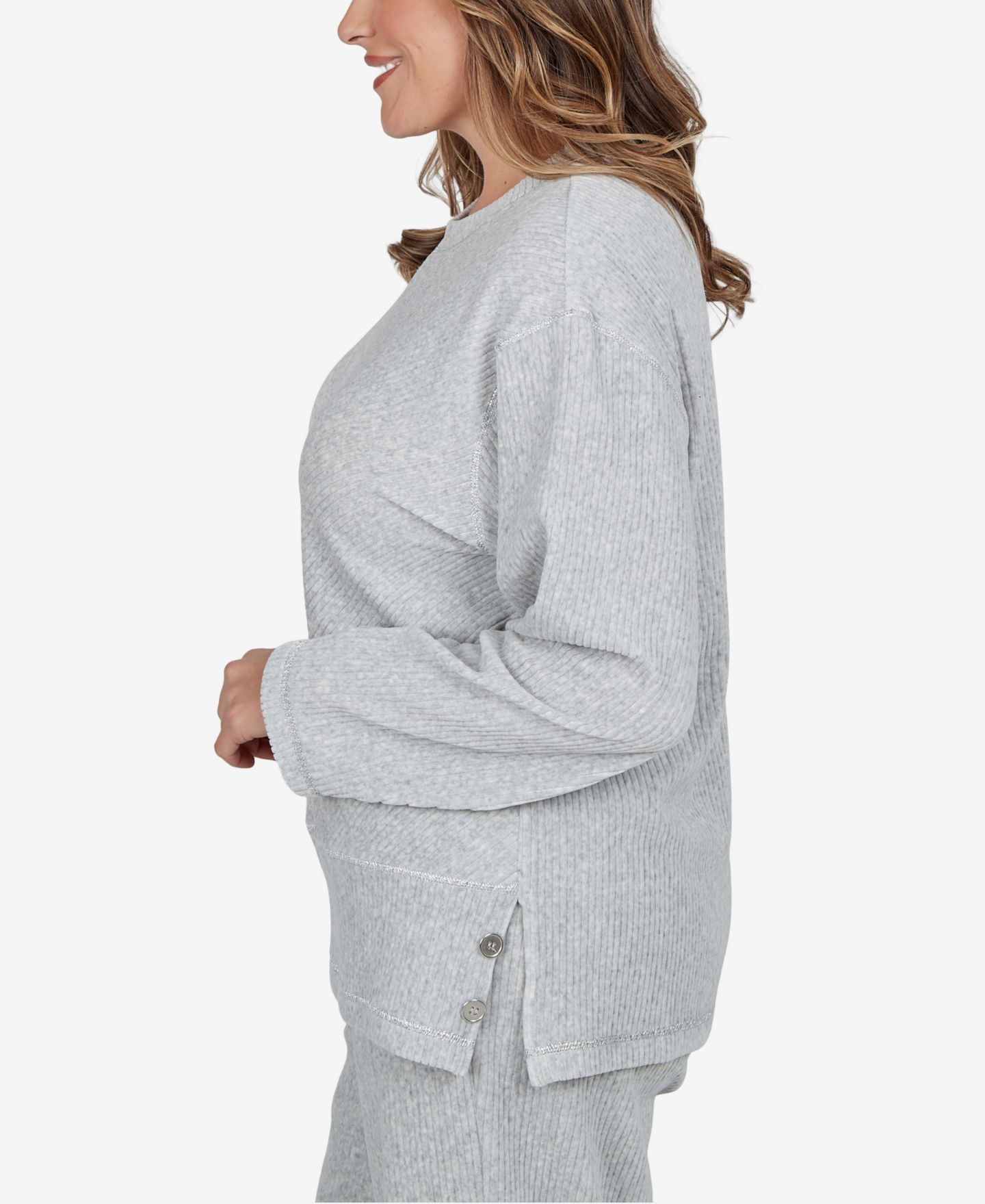 Женский свитер Alfred Dunner Plus Size Long-Sleeve Crewneck Ribbed, цвет: Granite — фото 3
