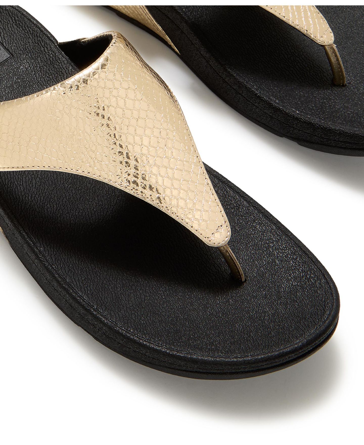 Женские сандалии FitFlop Lulu Arch Support Metallic Leather Toe Post Wedge, цвет: Металлик змеиный — фото 4
