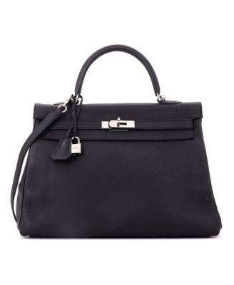 Pre-Owned HERMES Kelly 35 Handbag Black Togo with Palladium Hardware