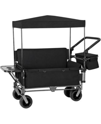 500lb Convertible Folding Wagon with Canopy,Side Table and Cooler Bag,Push Handle Foldable Cart for Camping,Beach,Shopping,Gardening