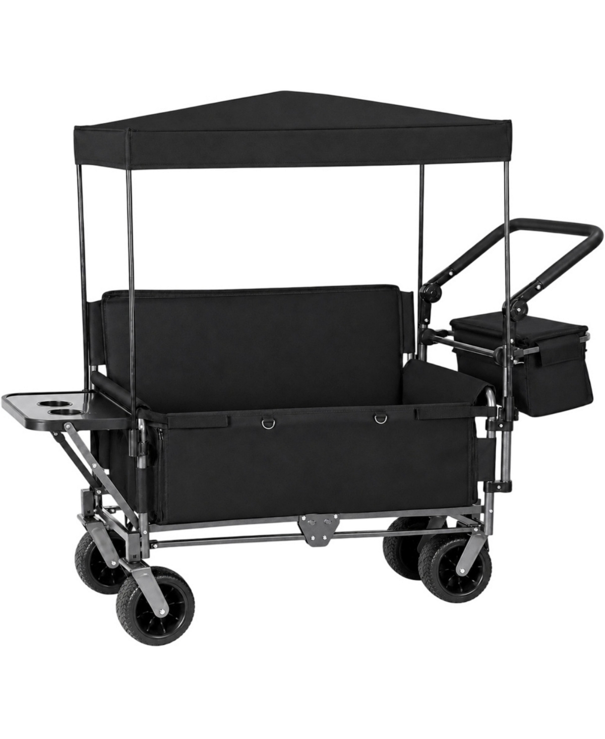 ECHTPeak 500lb Convertible Folding Wagon with Canopy,Side Table and Cooler Bag,Push Handle Foldable Cart for Camping,Beach,Shopping,Gardening