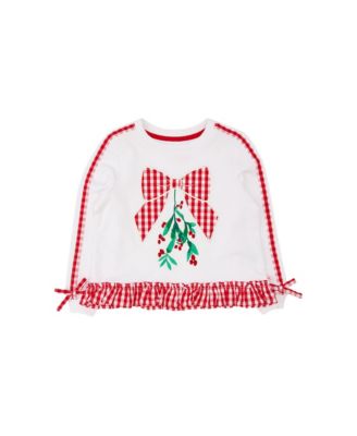 Baby Girls' Mistletoe Bow Applique Ruffle Sweatshirt