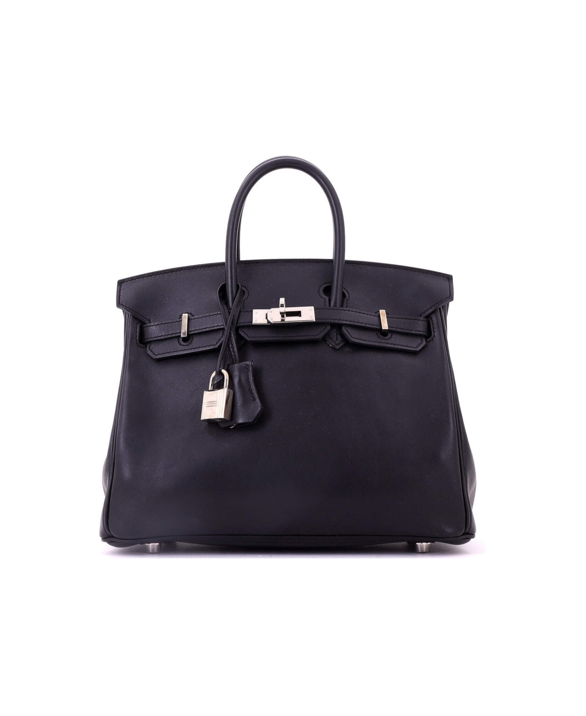 Pre-Owned Hermes Birkin 25 Handbag Black Swift with Palladium Hardware - Black