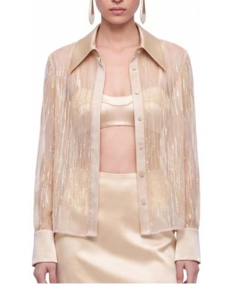 Women's Long-Sleeve Metallic Point-Collar Shirt
