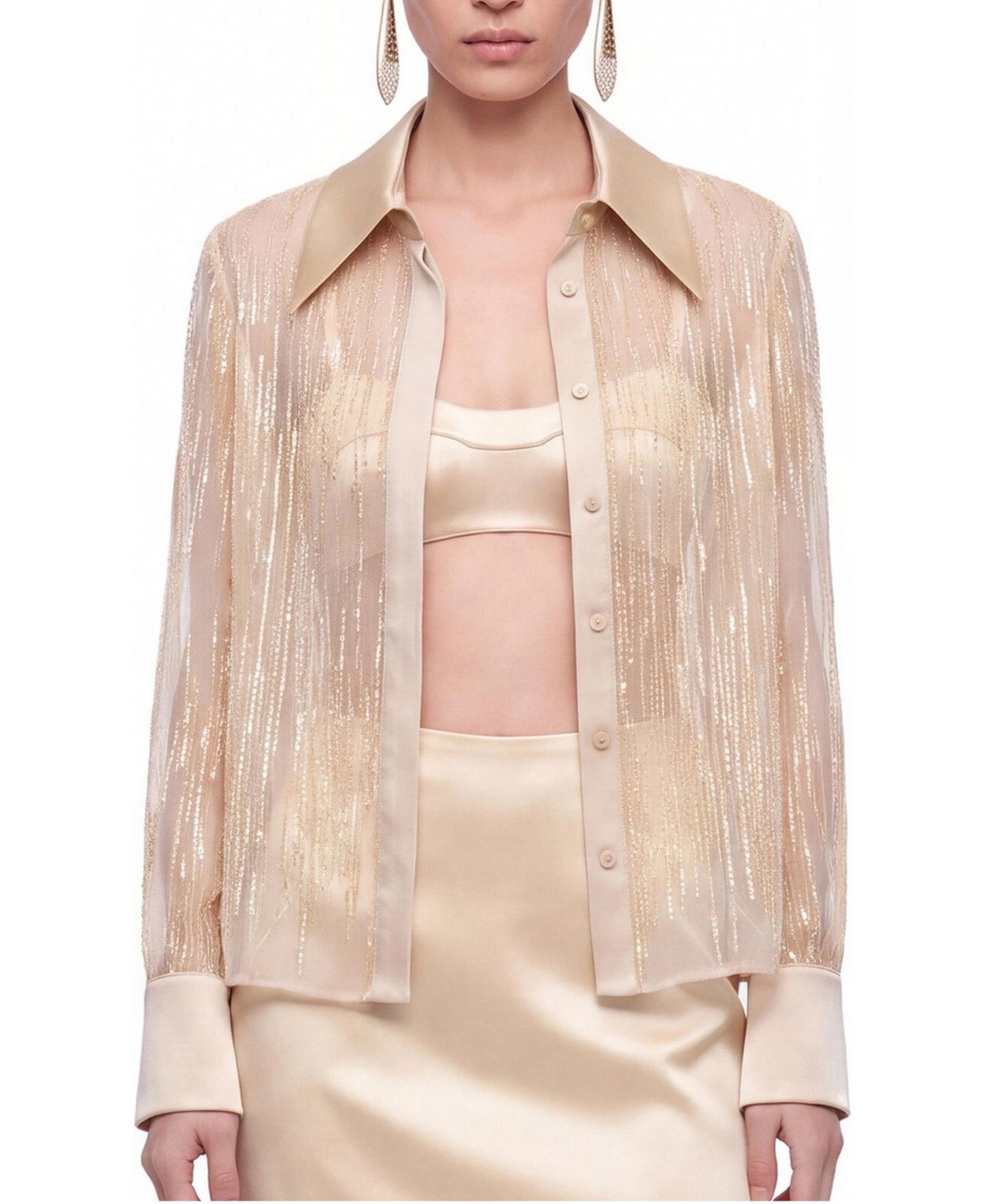 Женская рубашка NOCTURNE Long-Sleeve Metallic Point-Collar, цвет: Золотой — фото 1