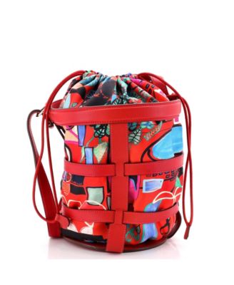 Pre-Owned HERMES Musardine Bucket Bag Printed Silk with Leather
