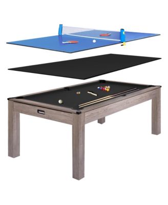 7 ft 3-in-1 Pool Table with Table Tennis and Dining Top, Solid Wood and MDF Billiards Game Table for Game Rooms and Home Recreation