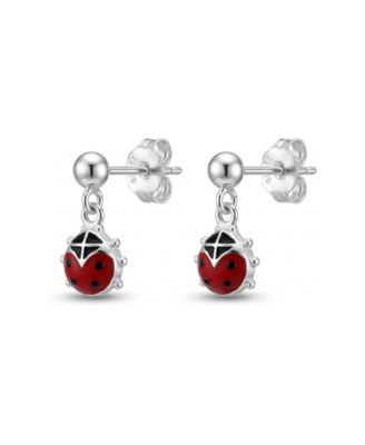 Sterling Silver Enamel Ladybug Drop Earrings