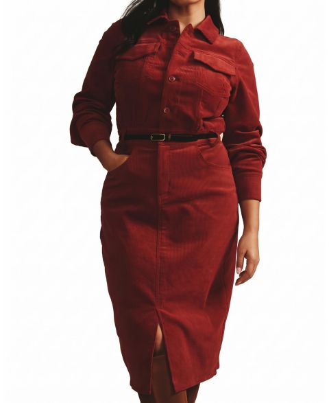 Женское платье Universal Standard Plus Size Dakota Long-Sleeve Corduroy Midi, цвет: Красный
