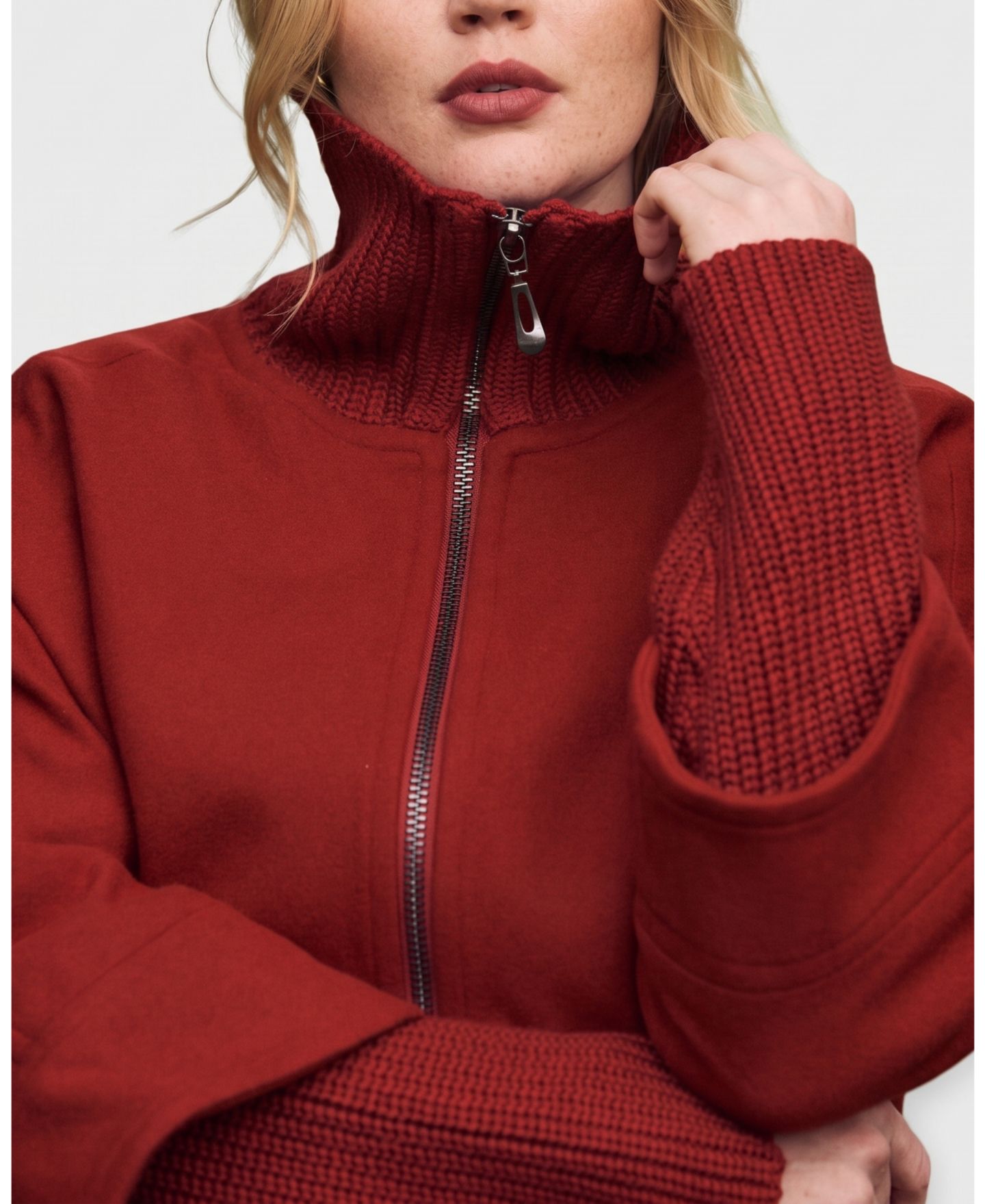 Женское пальто Universal Standard Plus Size Utopia Wool-Blend Funnel-Neck Cocoon, цвет: Красный — фото 5