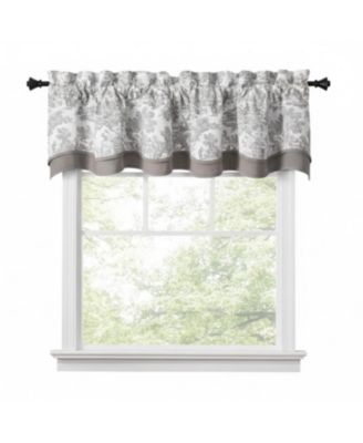  Cotton Victoria Park Toile Bradford Shaped Window Valance With Print over Solid