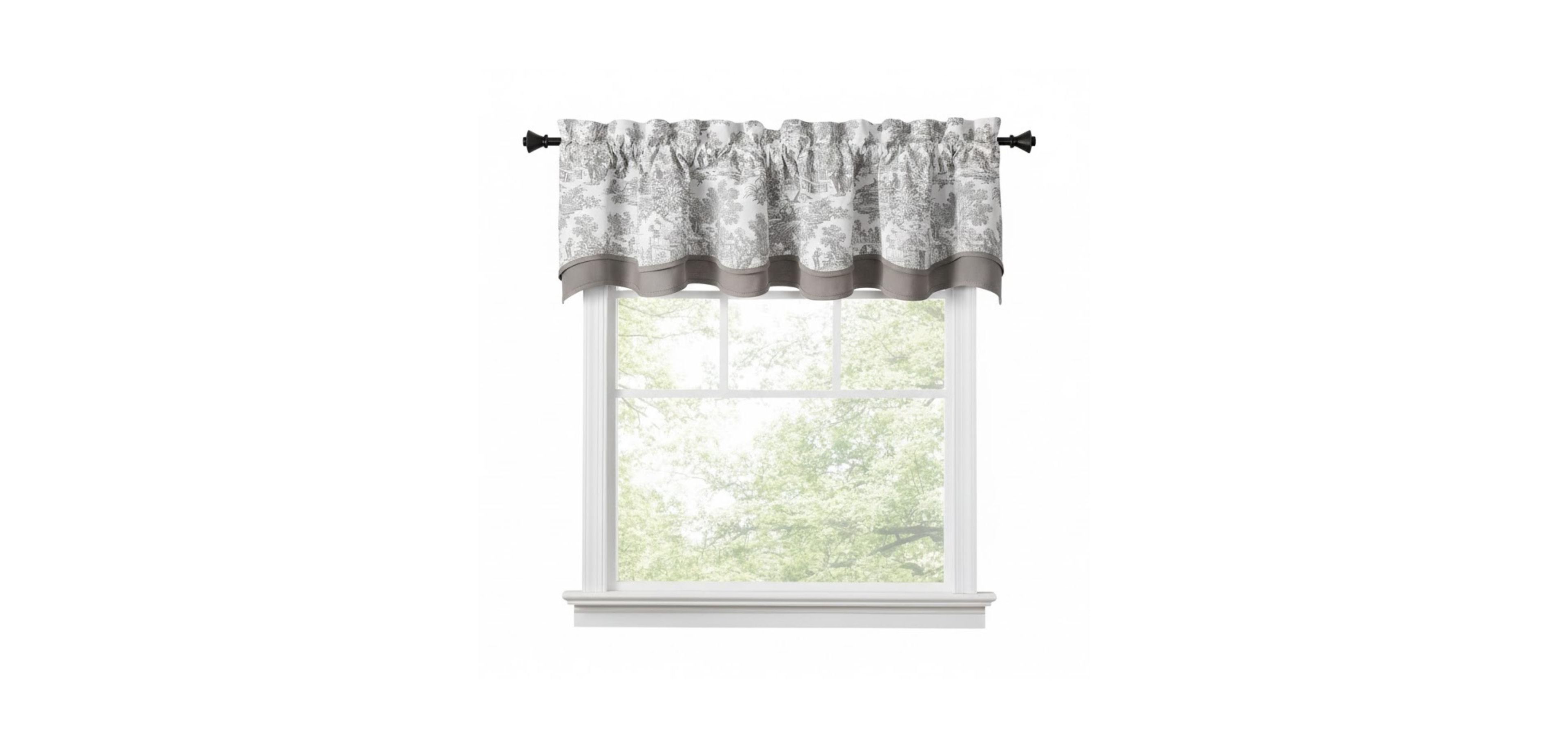 Ellis Curtain Cotton Victoria Park Toile Bradford Shaped Window Valance With Print Over Solid