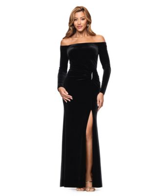 Petite Off-the-Shoulder Long-Sleeve Velvet Gown