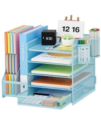 Four Candies 5 Tier Desk Organizer With File Holder Magazine Rack Pen Holders