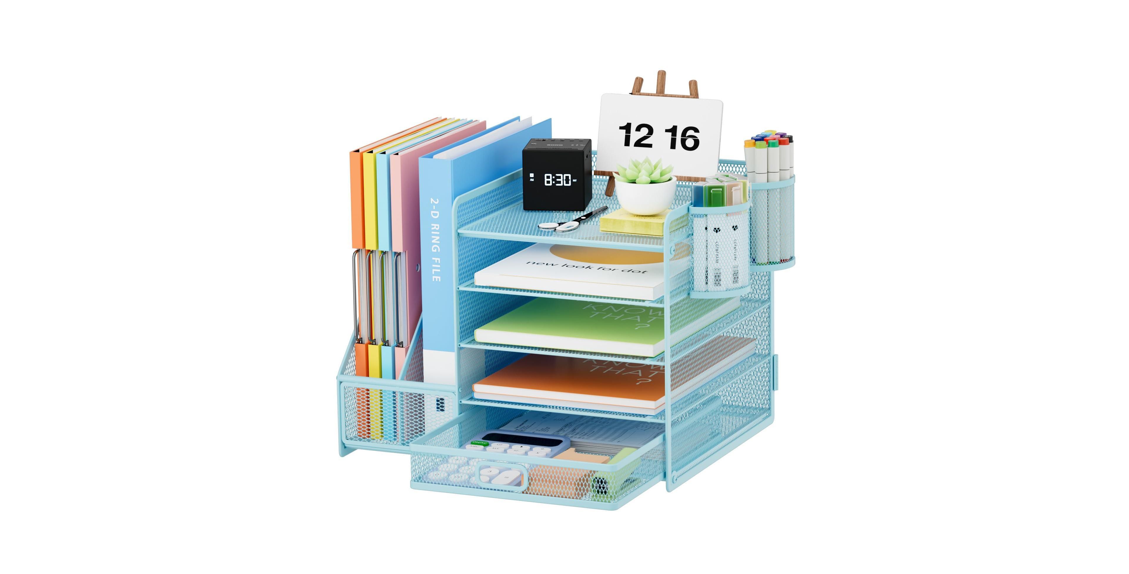 Four Candies 5 Tier Desk Organizer With File Holder Magazine Rack Pen Holders