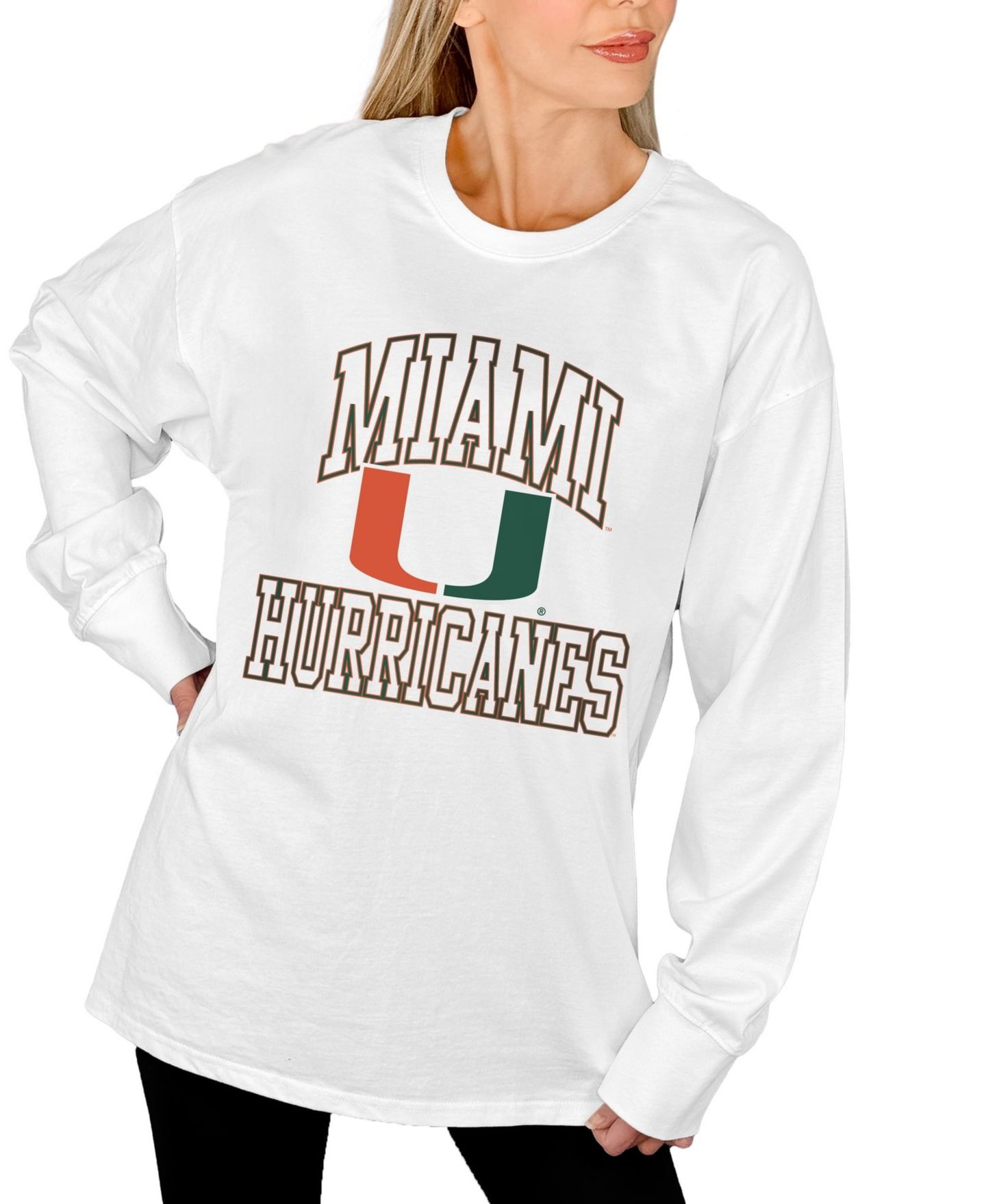 Женская футболка Gameday Couture White Miami Hurricanes Mind Games Oversized Long-Sleeve — фото 4