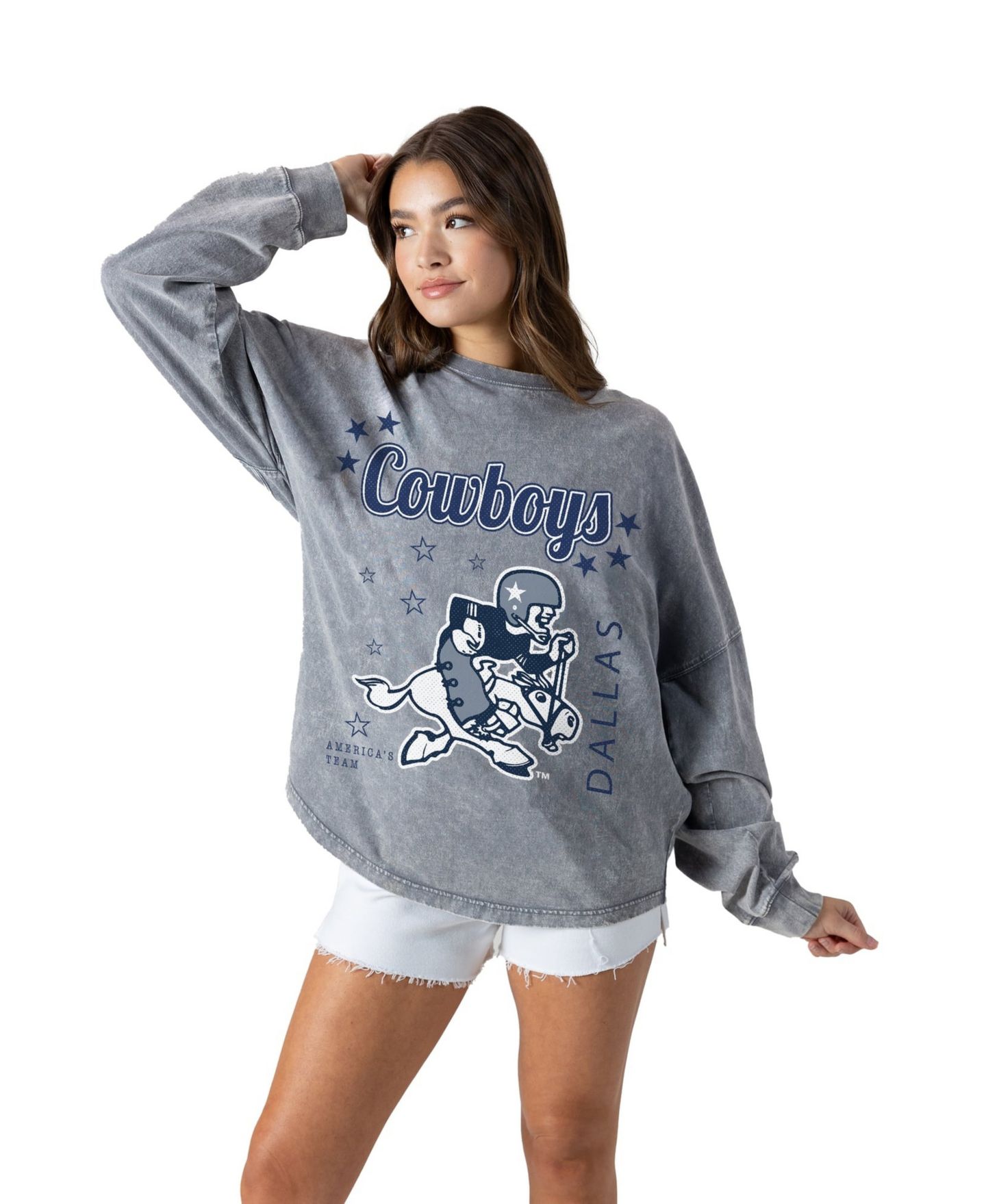 Женская футболка Gameday Couture Gray Dallas Cowboys Starbound Oversized Snow Wash Long-Sleeve — фото 2
