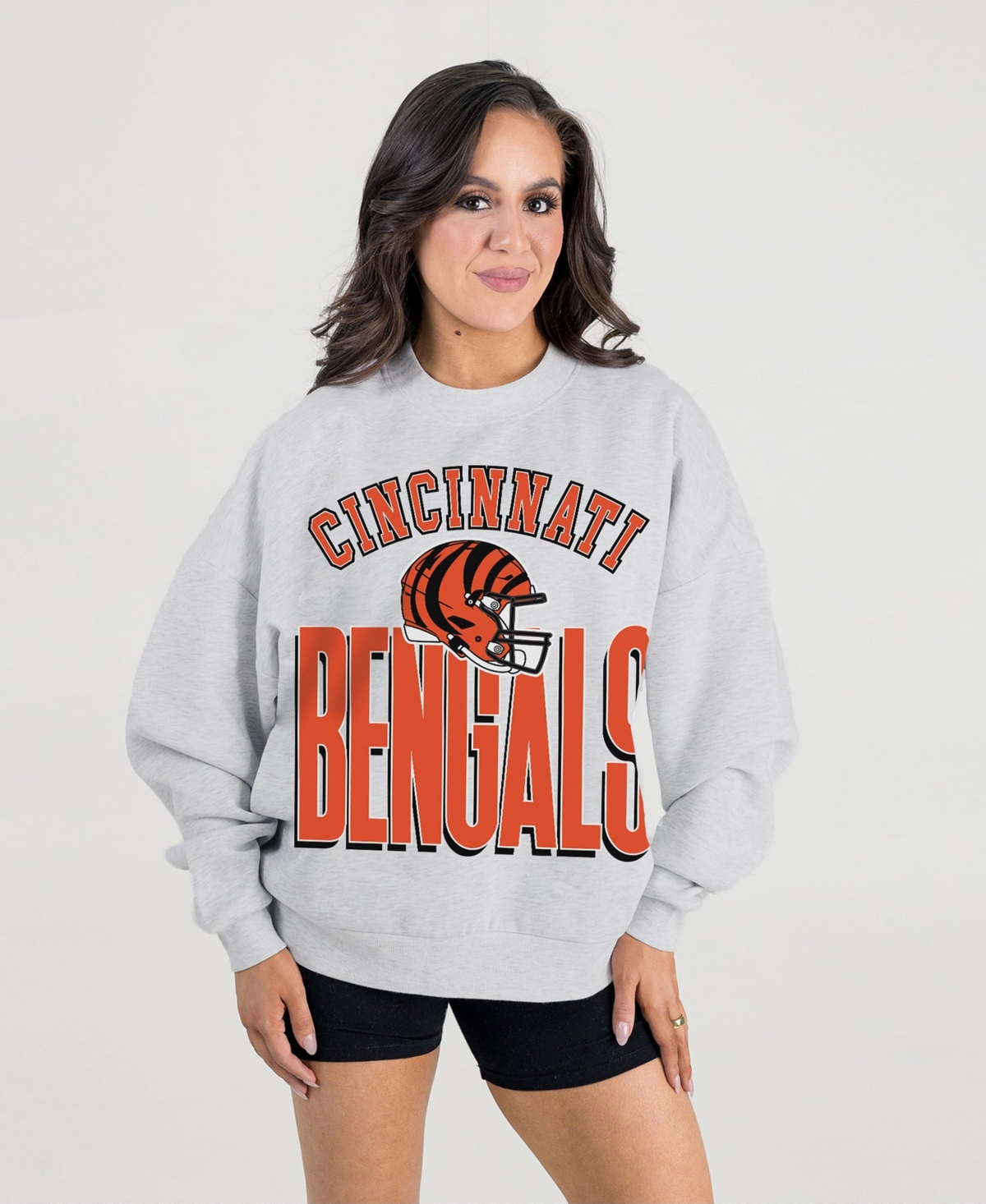 Gameday Couture Women's Ash Cincinnati Bengals Fierce Focus Premium Oversized Fleece Pullover Sweatshirt - Ash