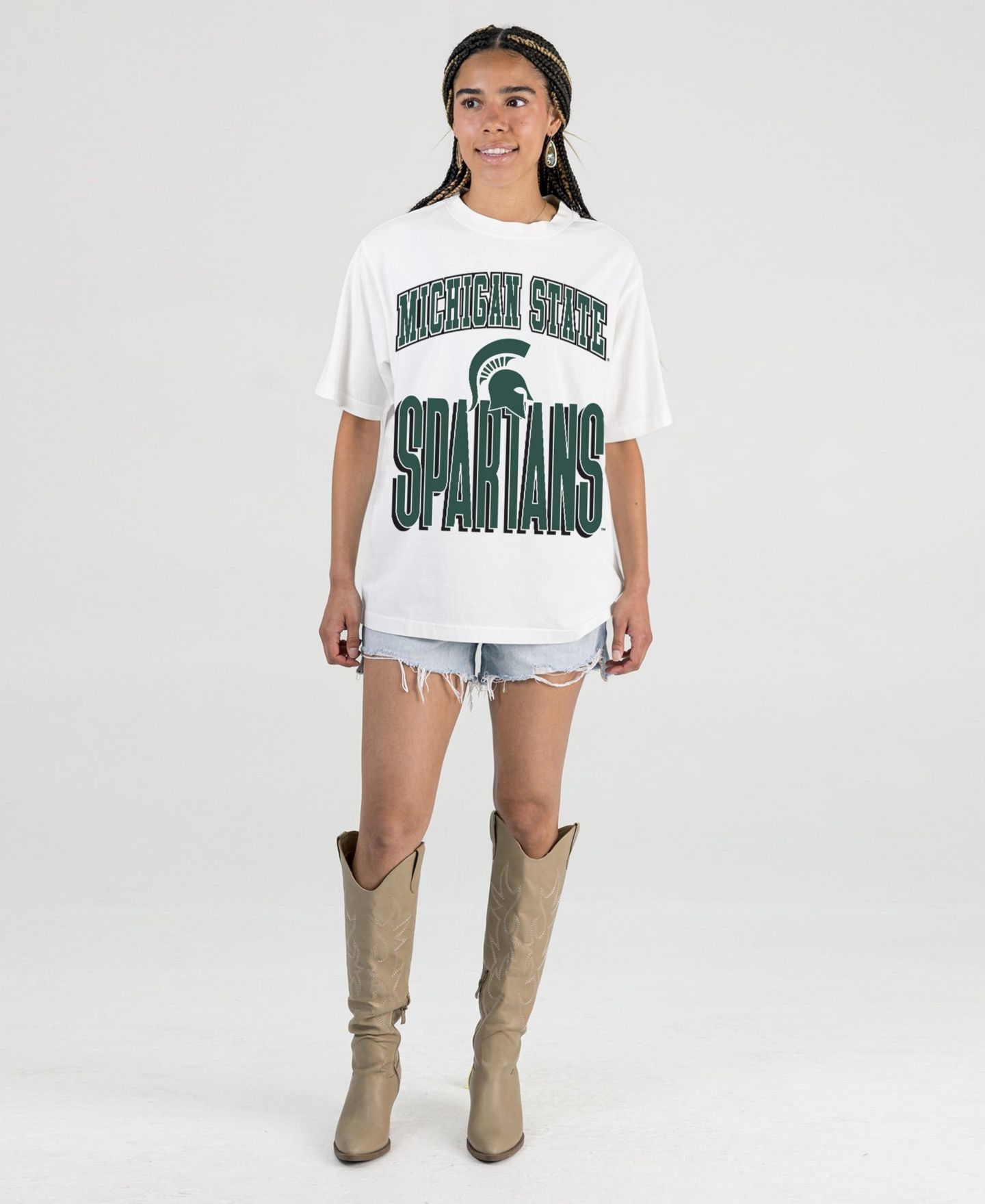 Женская футболка Gameday Couture Cream Michigan State Spartans Oversized Fierce Focus — фото 3