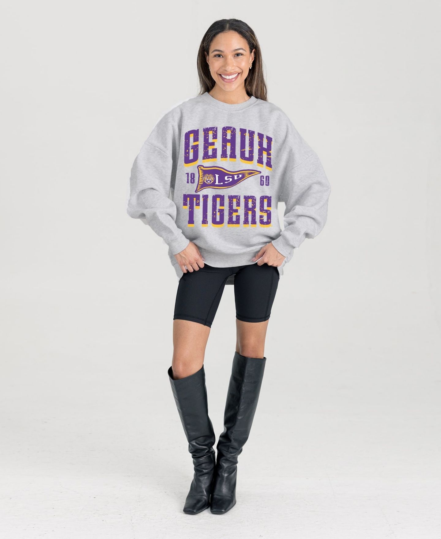 Женская толстовка Gameday Couture Ash LSU Tigers Oversized Pennant Pride Premium Fleece — фото 3