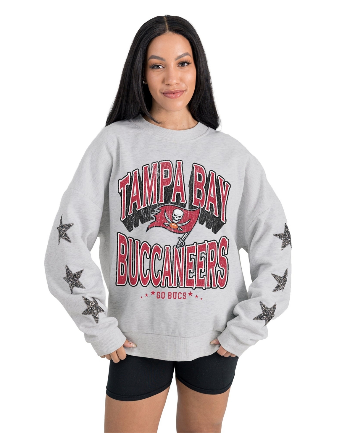 Gameday Couture Women's Ash Tampa Bay Buccaneers Resilience Relaxed Rhinestone Pullover Sweatshirt - Ash