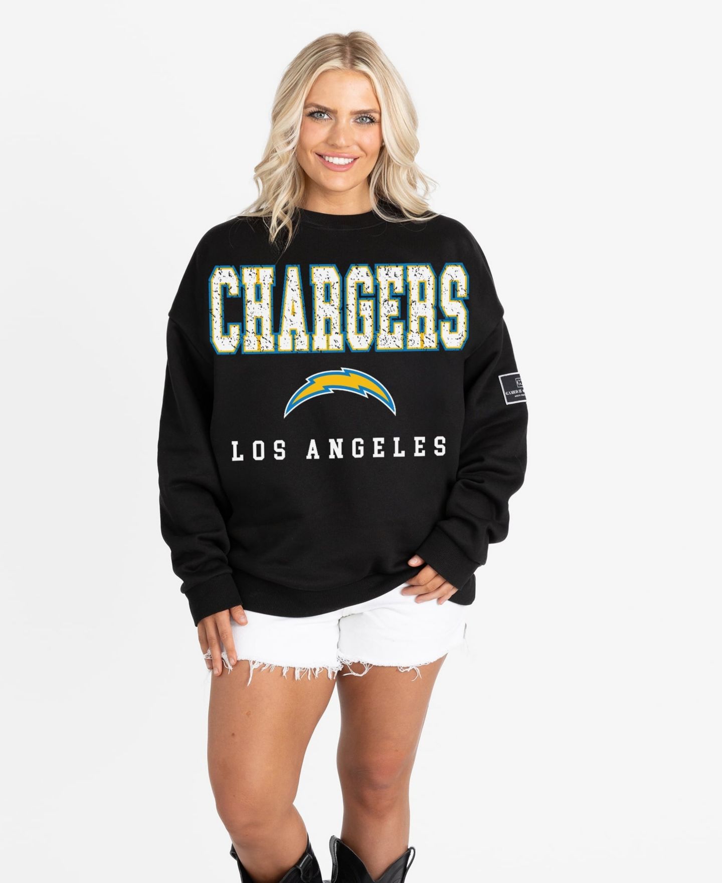 Женская толстовка Gameday Couture Black Los Angeles Chargers Oversized Level Up Black Label Premium Fleece — фото 4