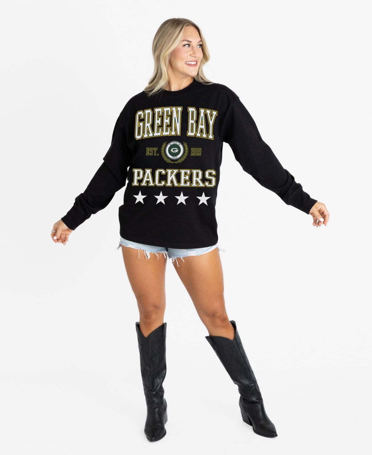 Женская футболка Gameday Couture Black Green Bay Packers Oversized Everyday Star Long-Sleeve — фото 3