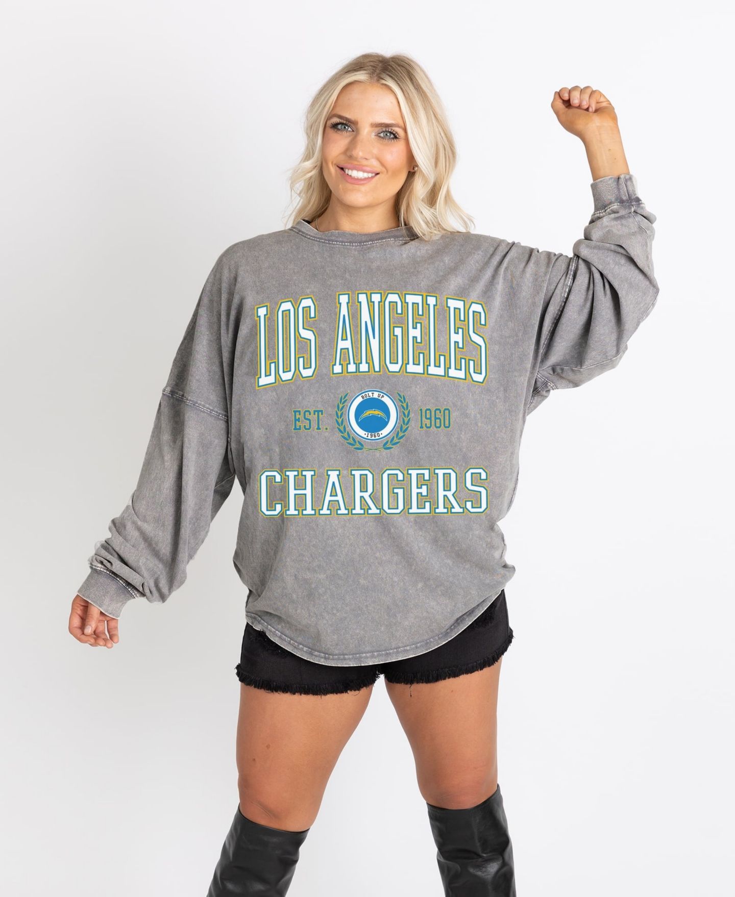 Женская футболка Gameday Couture Gray Los Angeles Chargers Oversized Final Score Snow Wash Long-Sleeve — фото 5
