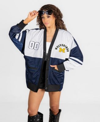 Women's Navy/White Michigan Wolverines MVP Era Satin Button-Down Cardigan