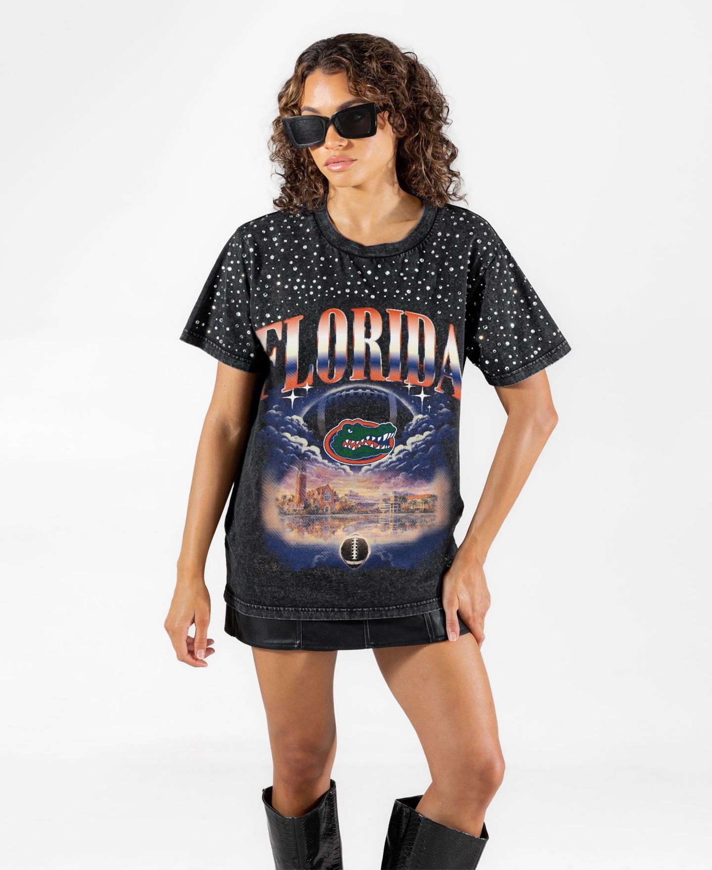 Женская футболка Gameday Couture Black Florida Gators Sky's the Limit Washed Micro Rhinestone — фото 1