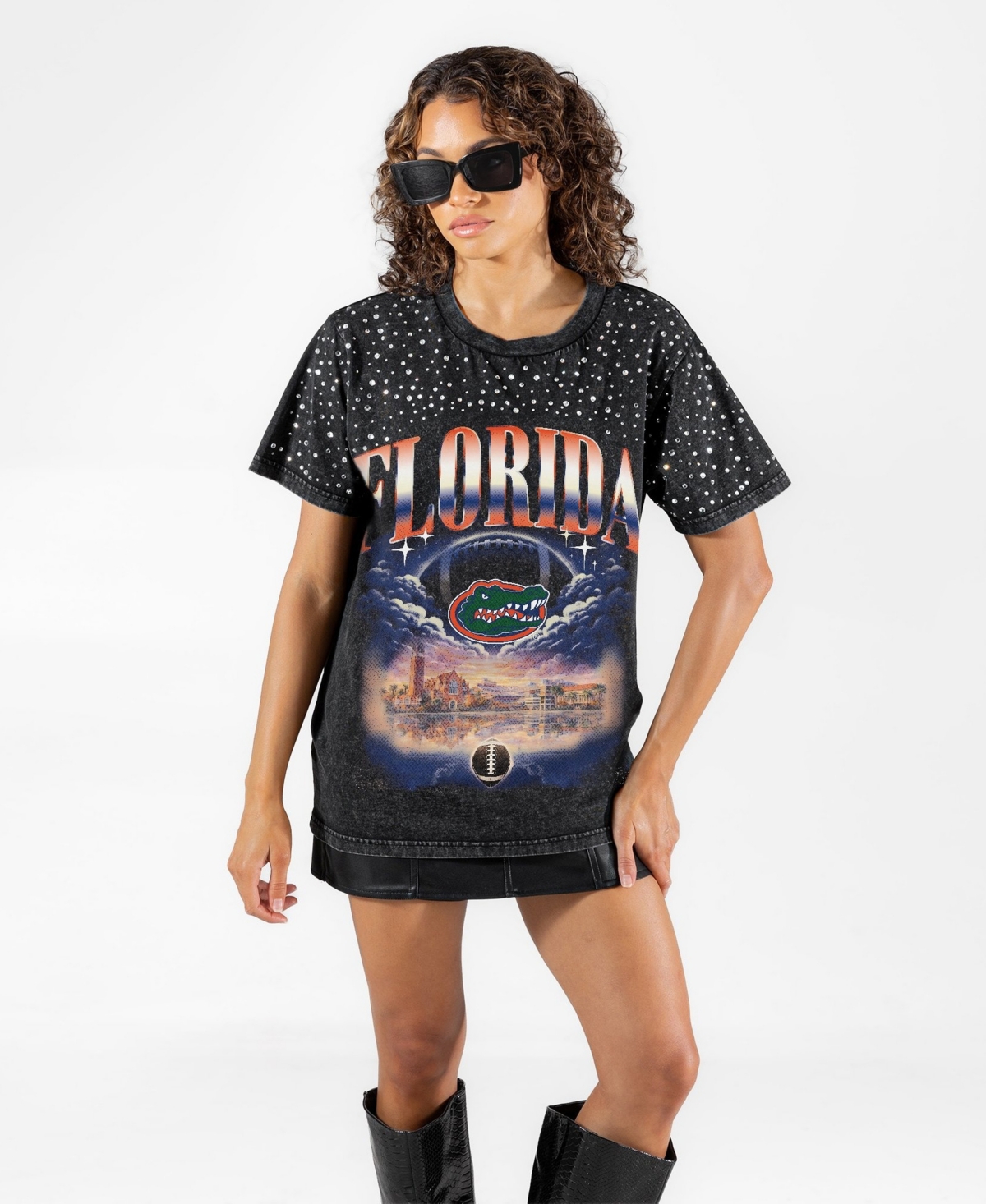 Gameday Couture Women's Black Florida Gators Sky's the Limit Washed Micro Rhinestone T-Shirt - Black