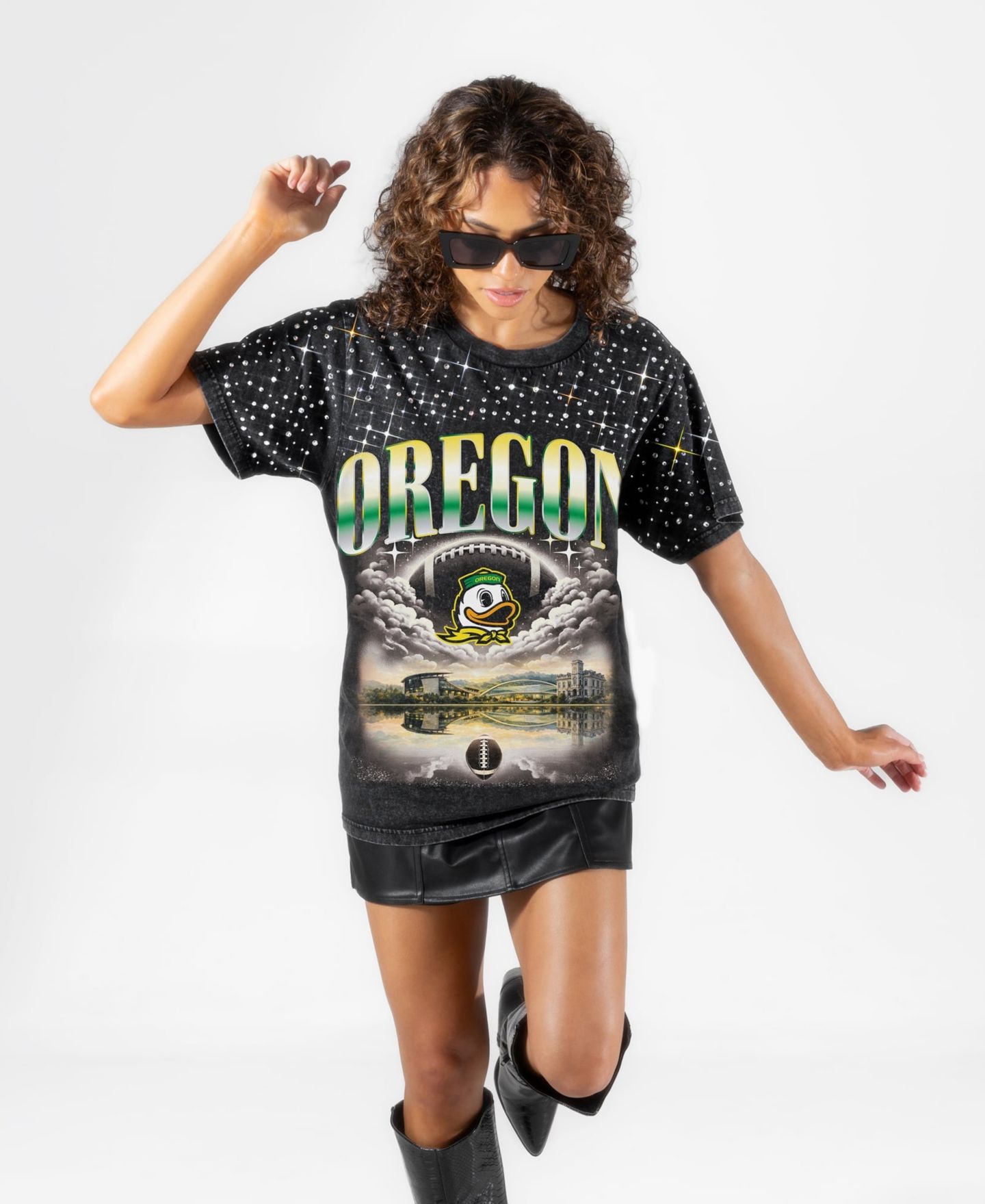 Женская футболка Gameday Couture Black Oregon Ducks Sky's the Limit Washed Micro Rhinestone — фото 3