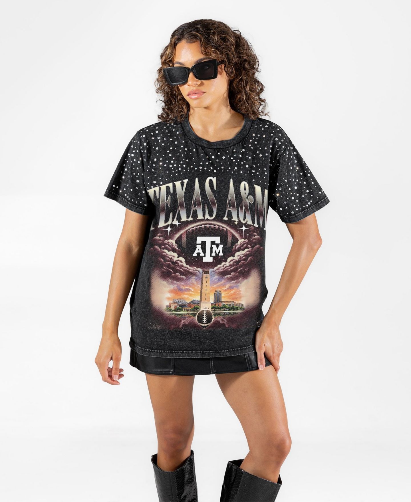 Женская футболка Gameday Couture Black Texas A&M Aggies Sky's the Limit Washed Micro Rhinestone — фото 1