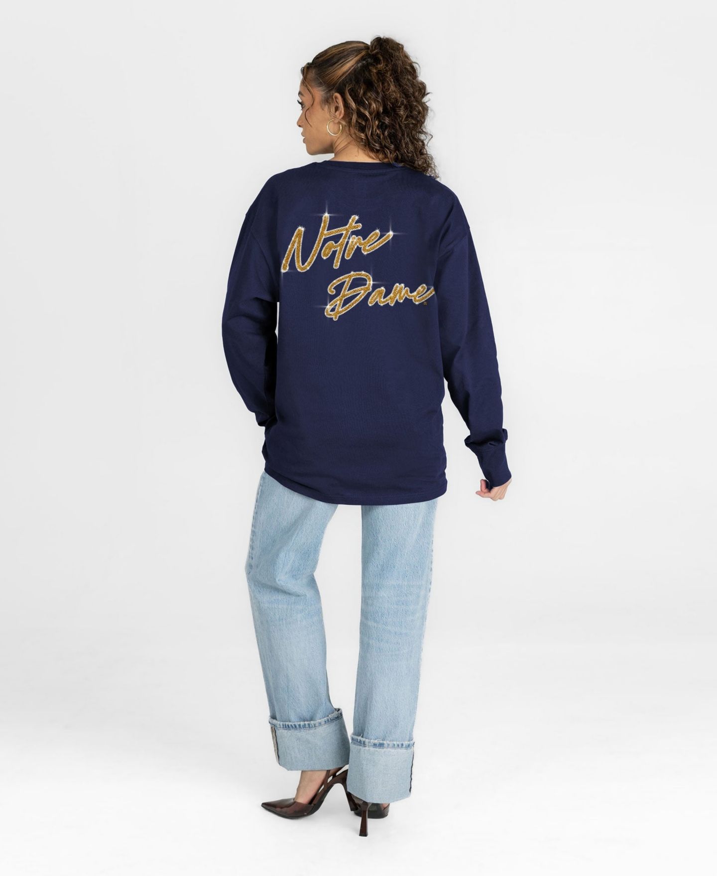 Женская футболка Gameday Couture Navy Notre Dame Fighting Irish Light It Up Rhinestone Long-Sleeve — фото 4