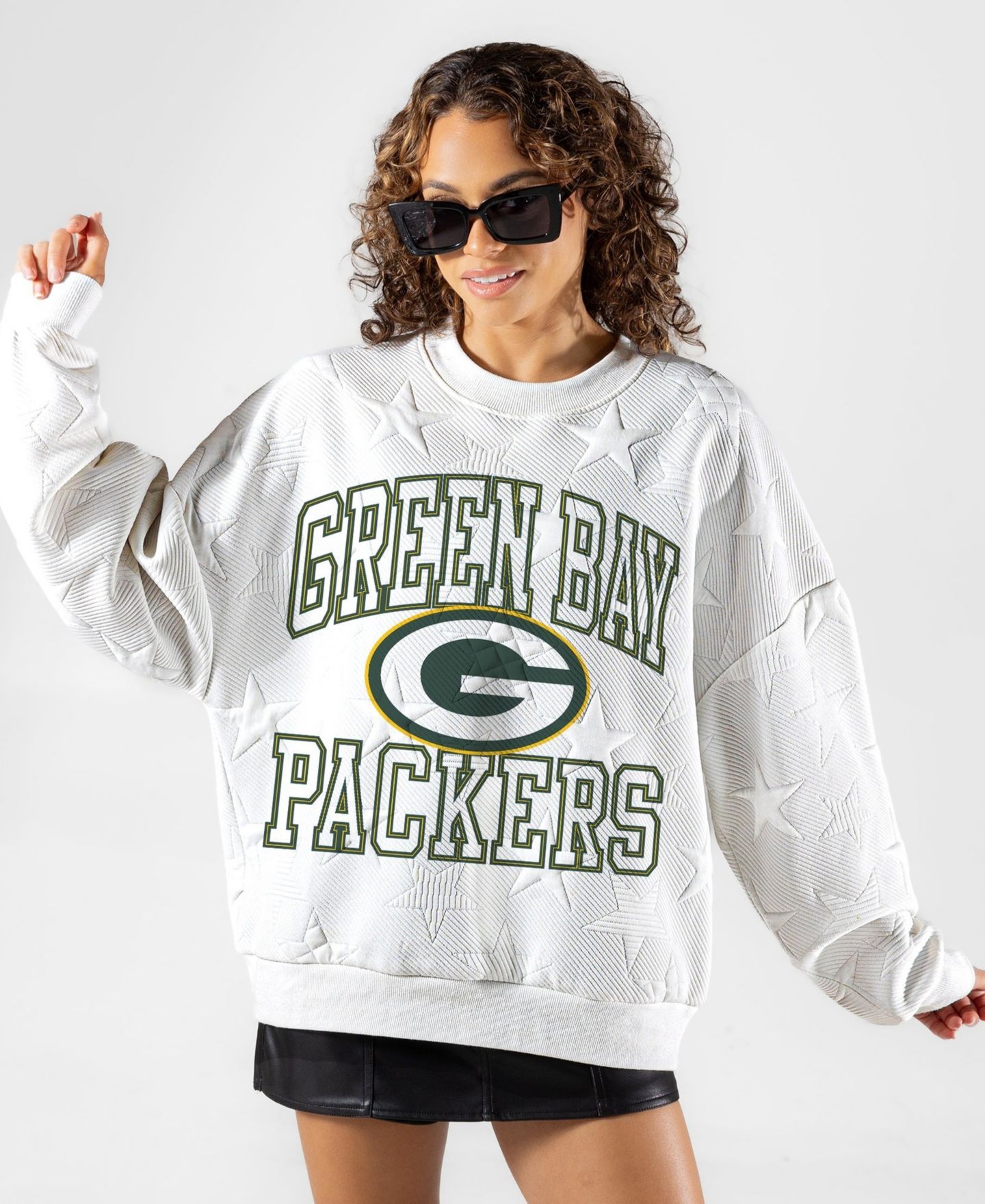 Женская толстовка Gameday Couture White Green Bay Packers Big Play Energy Tonal Star Embossed — фото 4