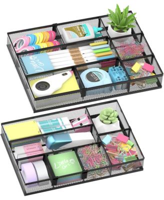2 Pack Adjustable Divider Metal Mesh Drawer Organizer Trays for Office Home Vanity