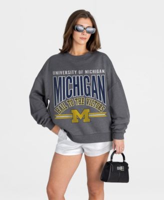 Women's Charcoal Michigan Wolverines Kickoff Classic Oversized Premium Drop Shoulder Sweatshirt