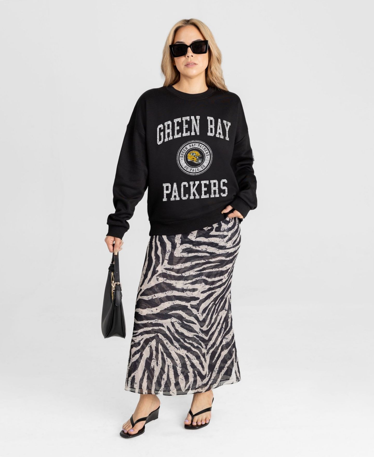 Женская толстовка Gameday Couture Black Green Bay Packers Fierce Flow Black Label Premium Drop Shoulder — фото 4