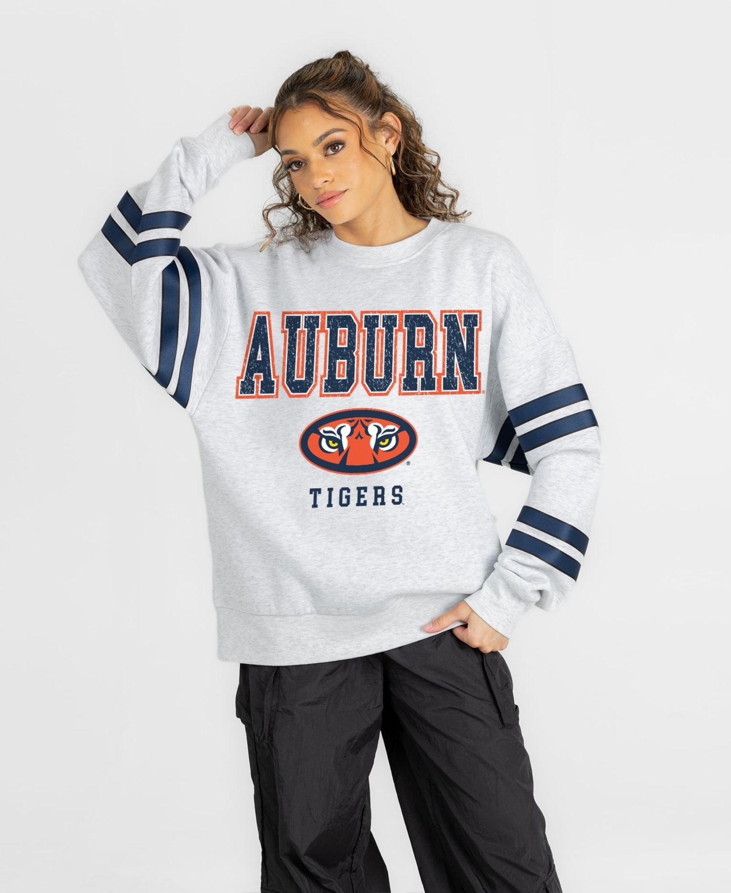 Женская толстовка Gameday Couture Ash Auburn Tigers Stadium Stripes Oversized Fleece — фото 5