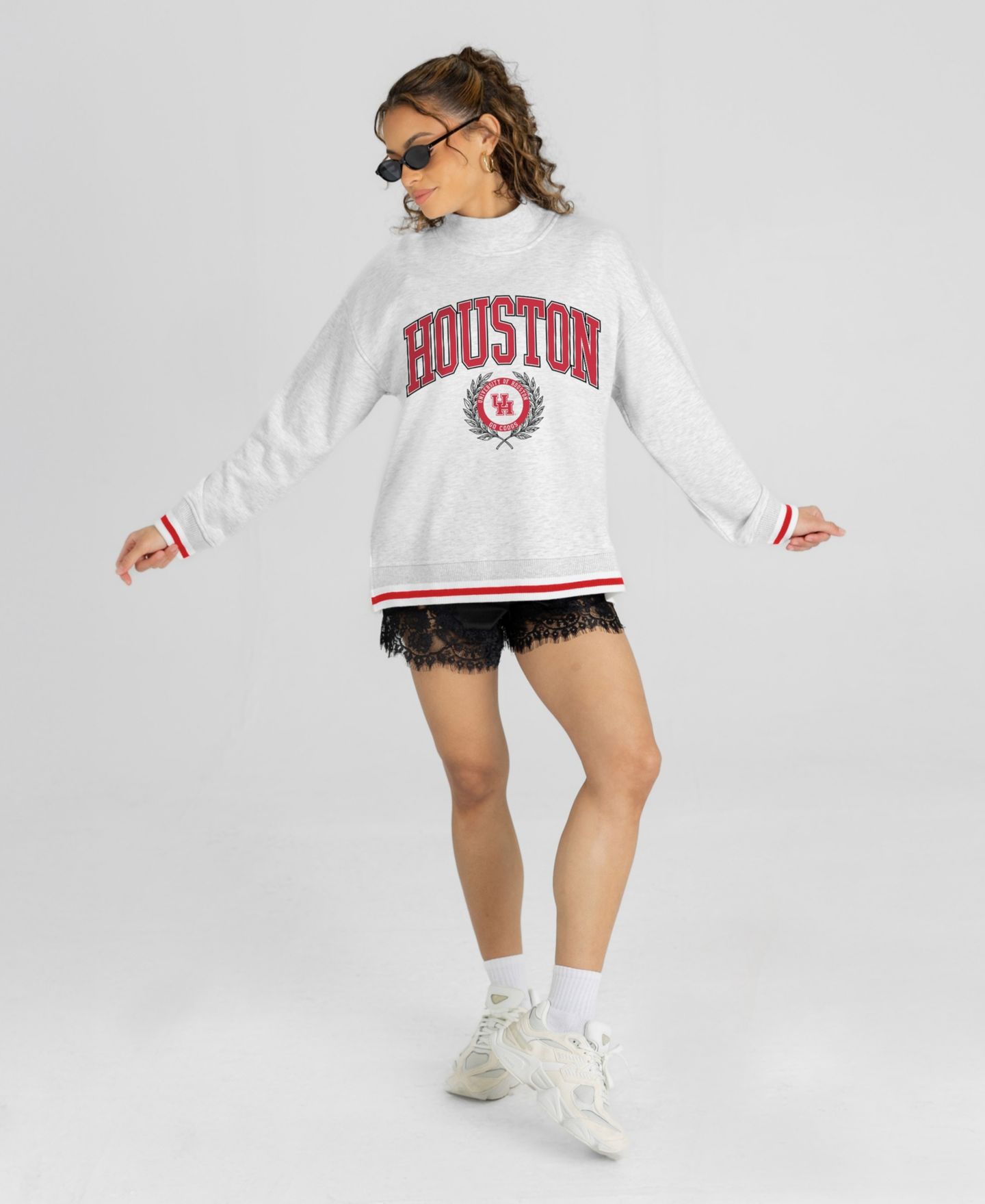 Женская толстовка Gameday Couture Ash Houston Cougars Rally Point Contrast Stripe Mock Neck — фото 5