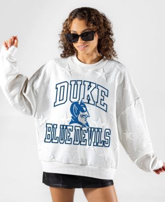Women's White Duke Blue Devils Big Play Energy Tonal Star Embossed Sweatshirt