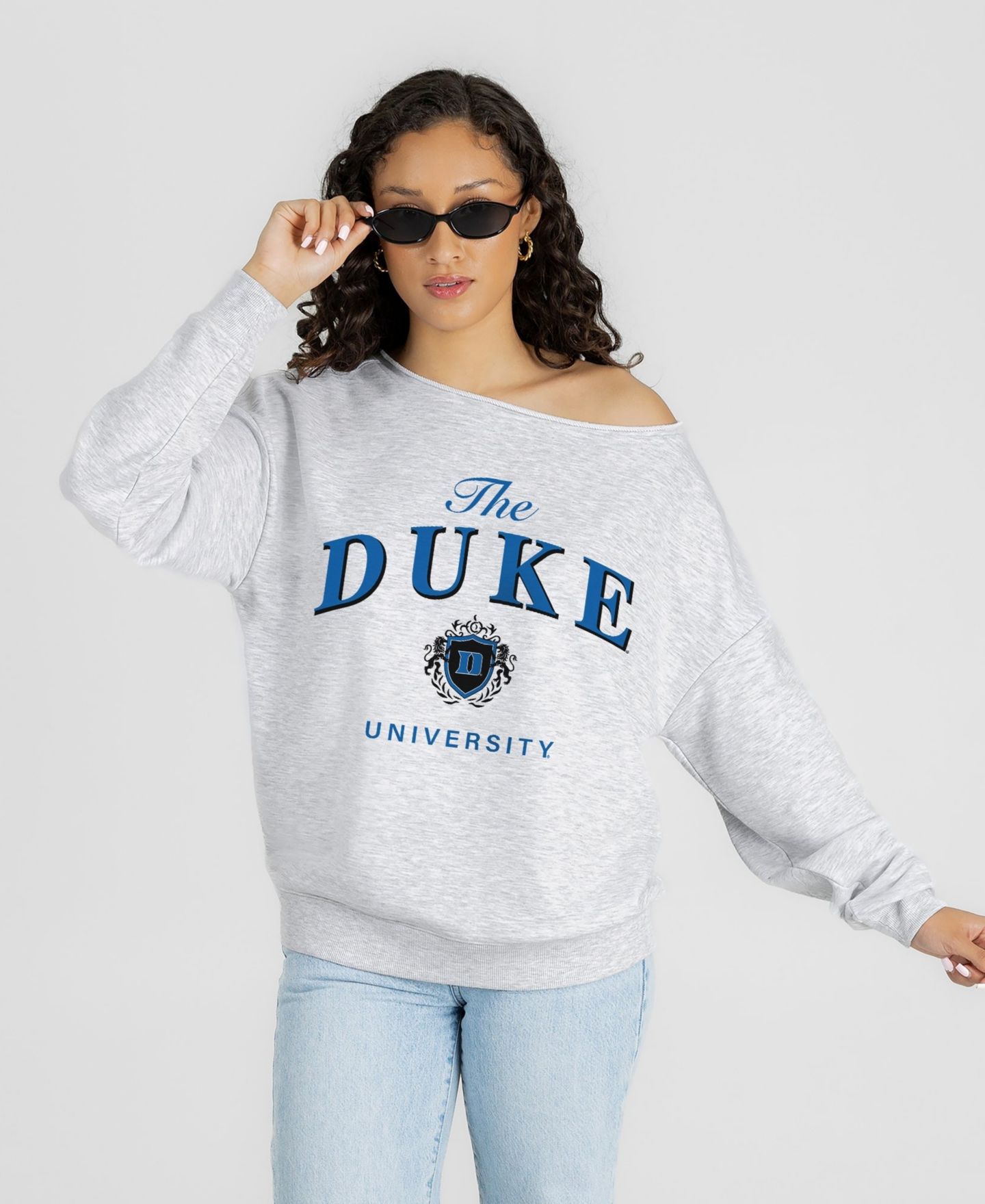Женская толстовка Gameday Couture Ash Duke Blue Devils Offsides Energy Off-Shoulder — фото 1