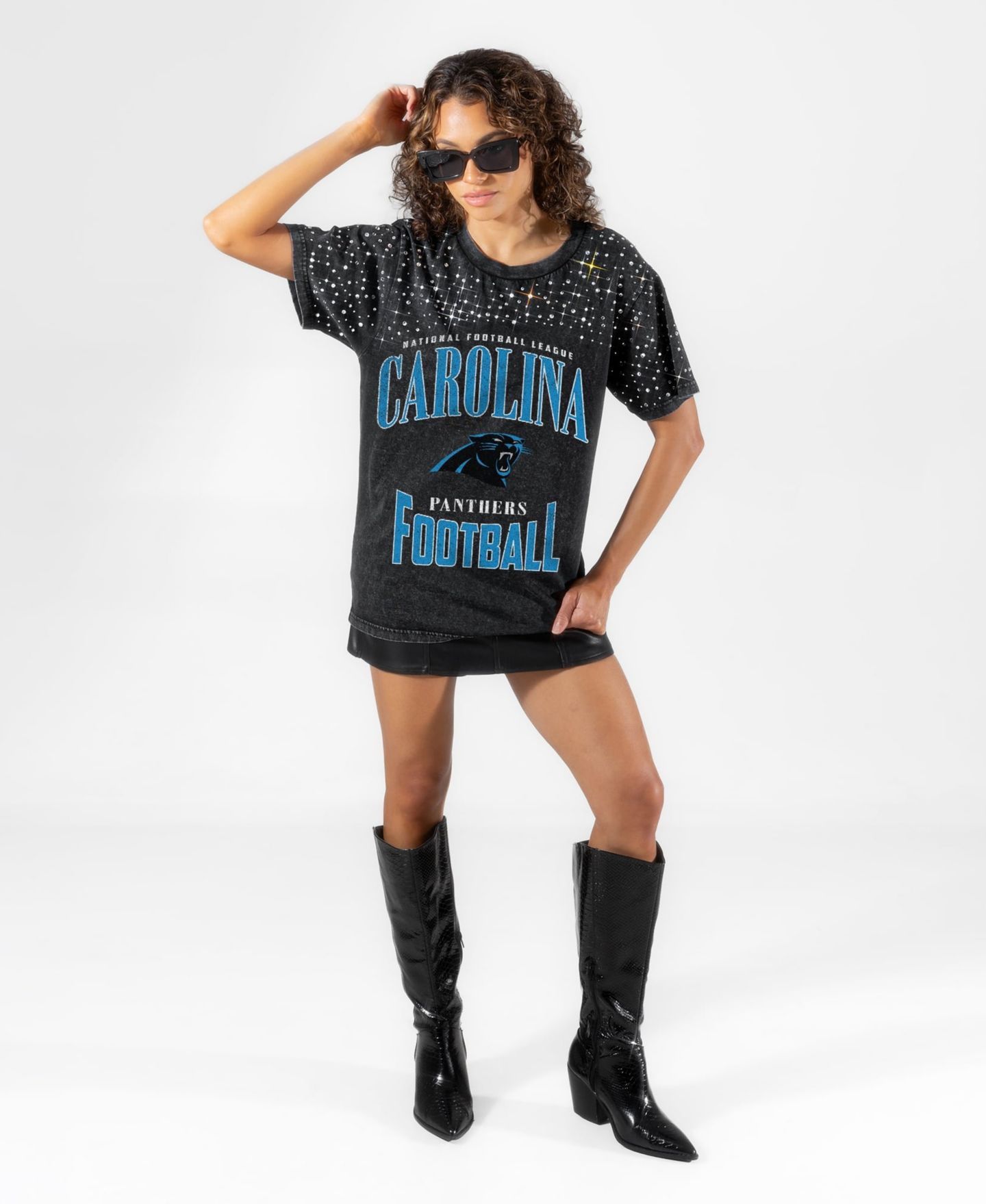 Женская футболка Gameday Couture Black Carolina Panthers In the Zone Washed Micro Rhinestone — фото 3